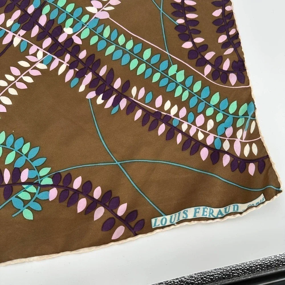 vintage louis feraud designer silk scarf neckerchief square hand rolled art 60s